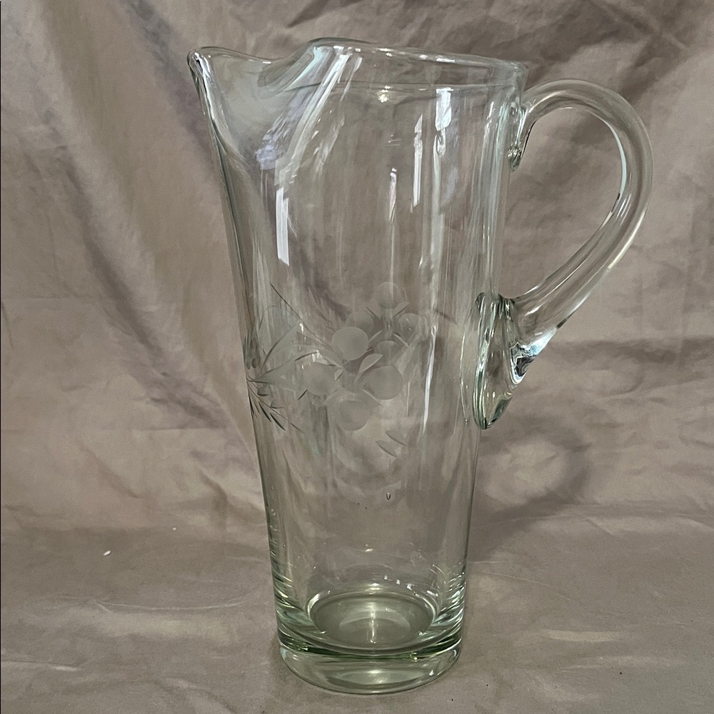 MCM Ice Lip Etched Glass Cocktail Pitcher